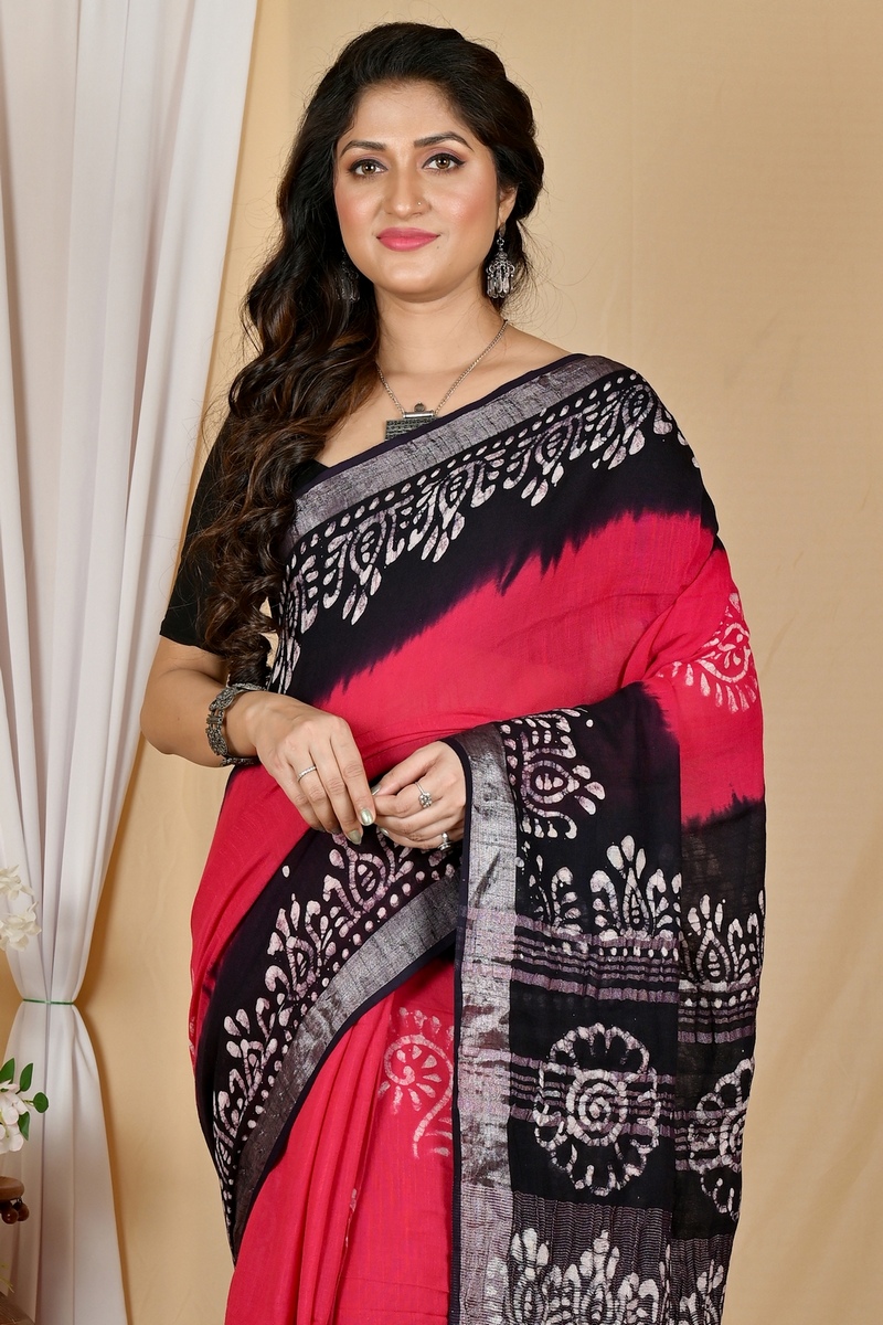 Rani Black Pure Cotton Batikato Batik Print Saree (1767)
