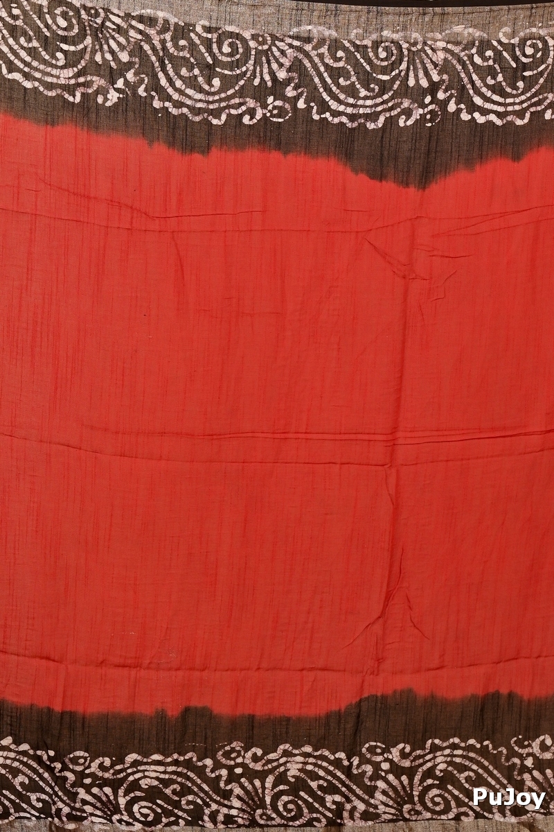 Red Black Pure Cotton Batikato Batik Print Saree (1768)