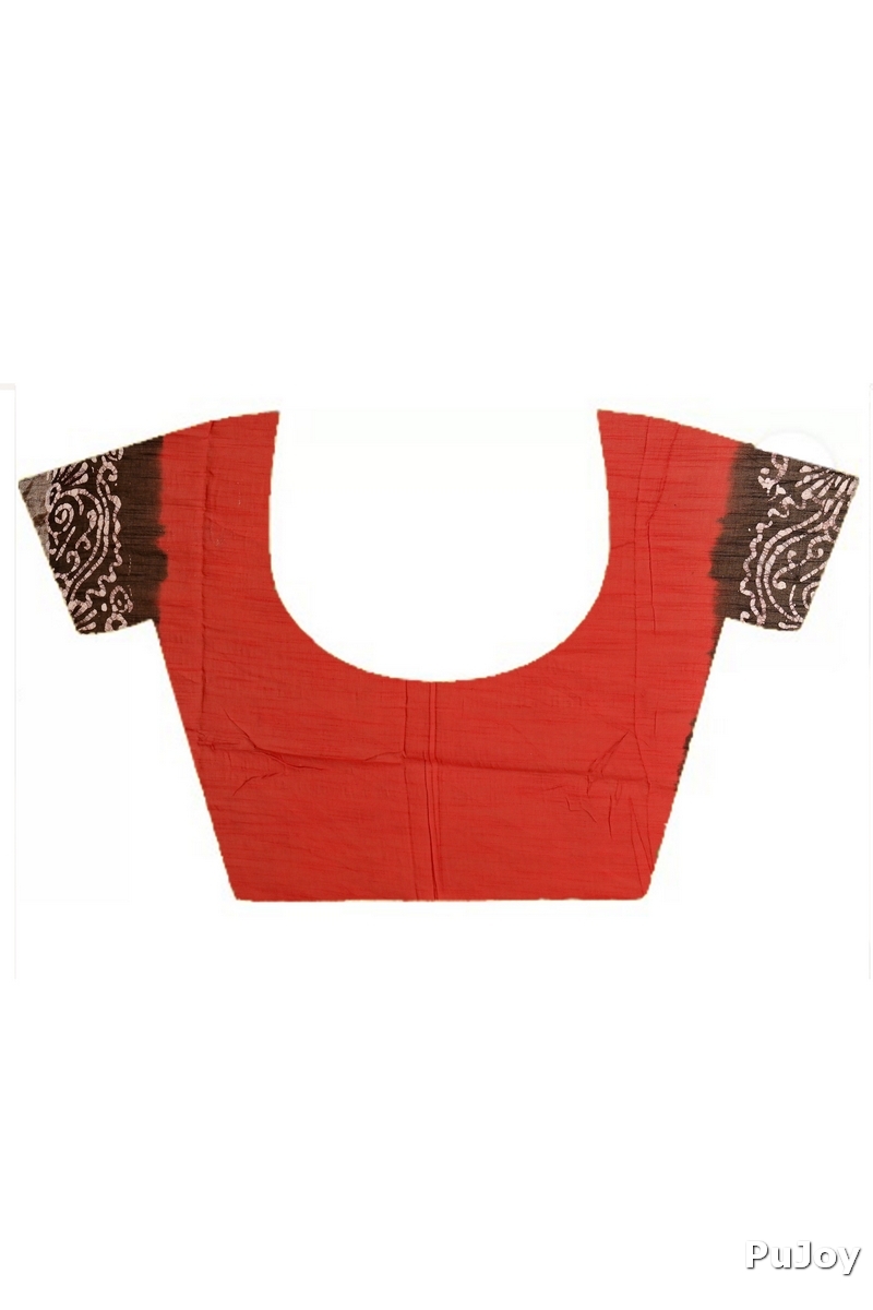 Red Black Pure Cotton Batikato Batik Print Saree (1768)