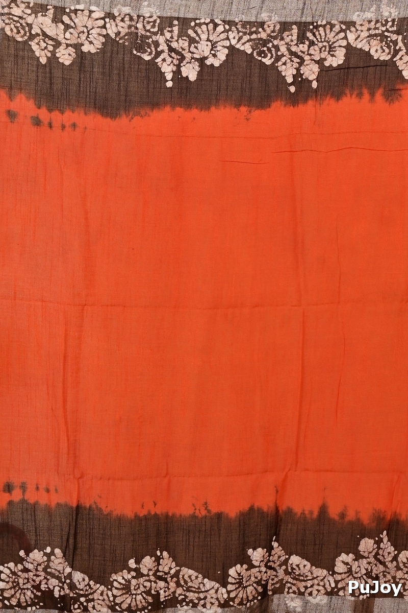 Orange Black Pure Cotton Batikato Batik Print Saree (1769)
