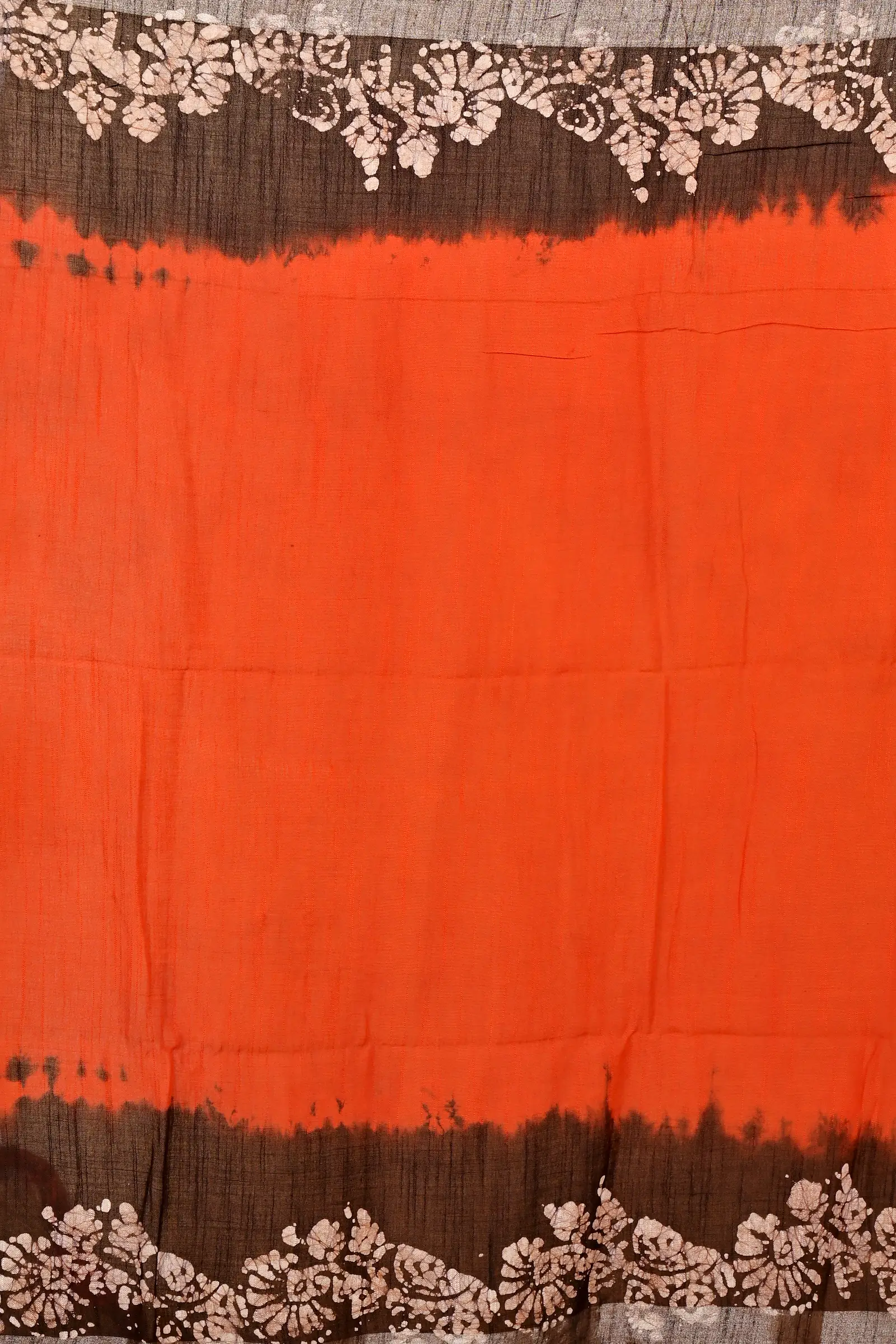 Orange Black Pure Cotton Batikato Batik Print Saree (1769)