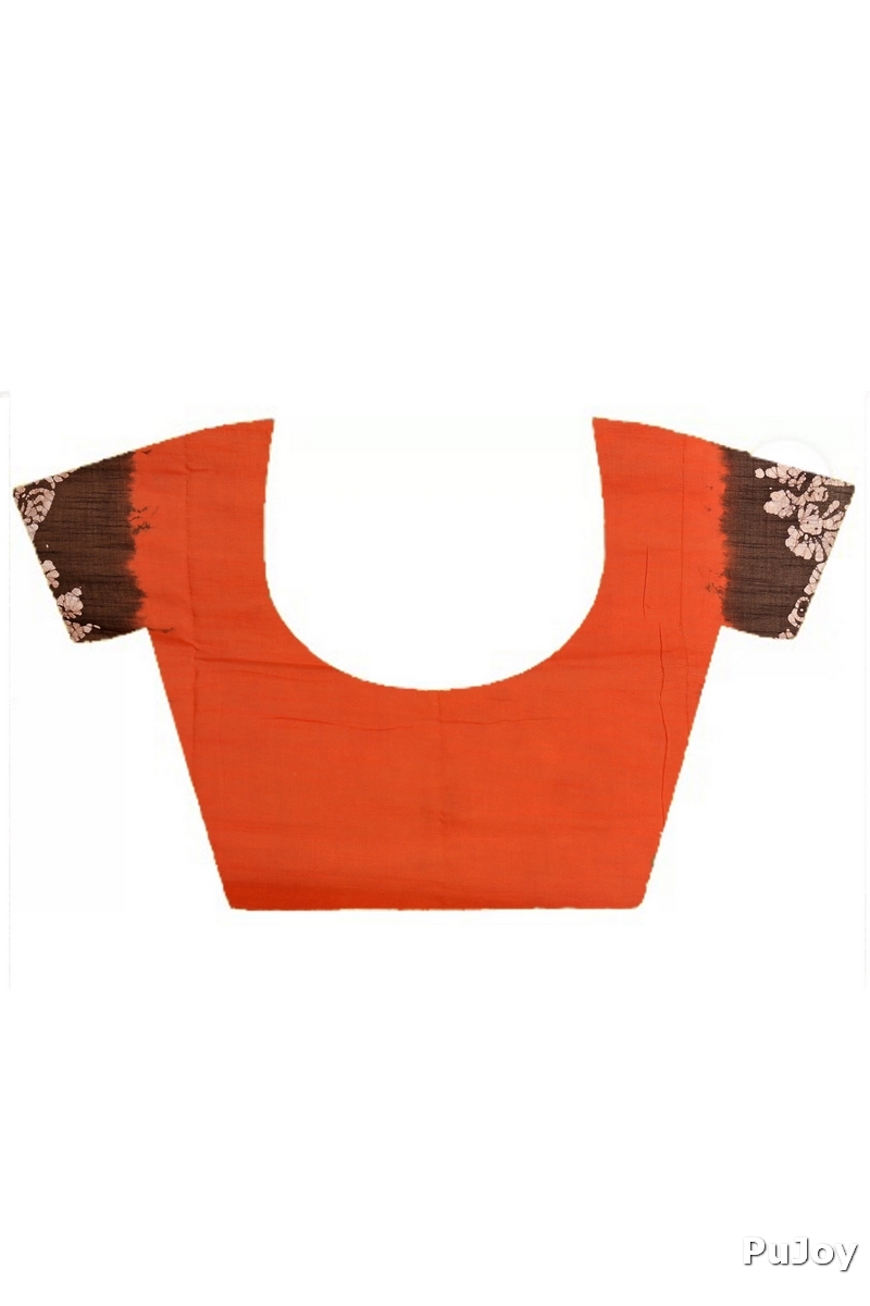 Orange Black Pure Cotton Batikato Batik Print Saree (1769)