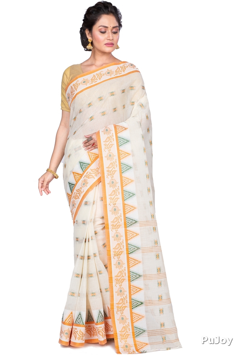 Yellow Pure Cotton Alkari Tant Saree (177)