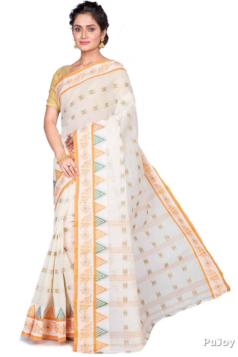 Yellow Pure Cotton Alkari Tant Saree (177)