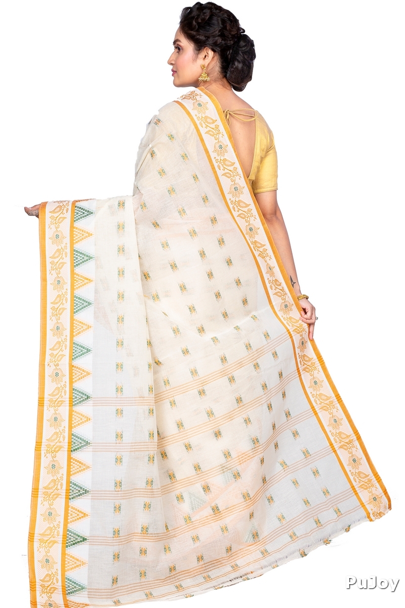 Yellow Pure Cotton Alkari Tant Saree (177)