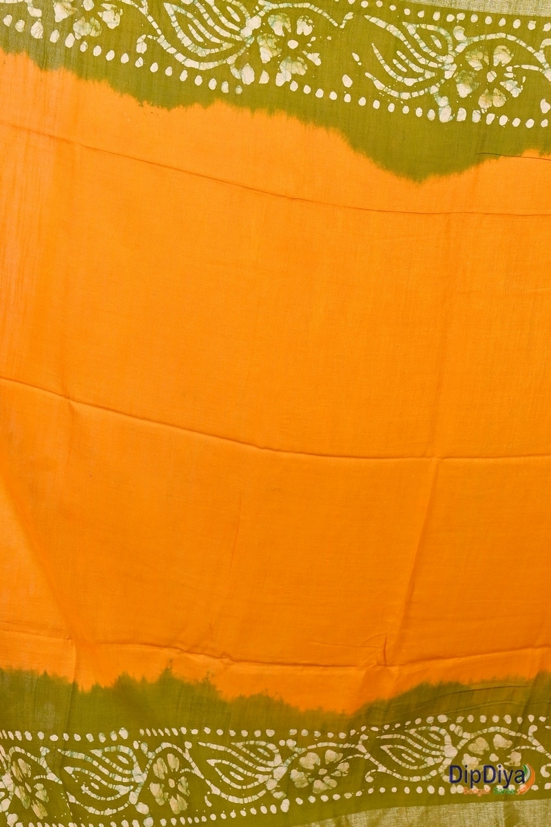 Yellow Green Pure Cotton Batikato Batik Print Saree (1770)