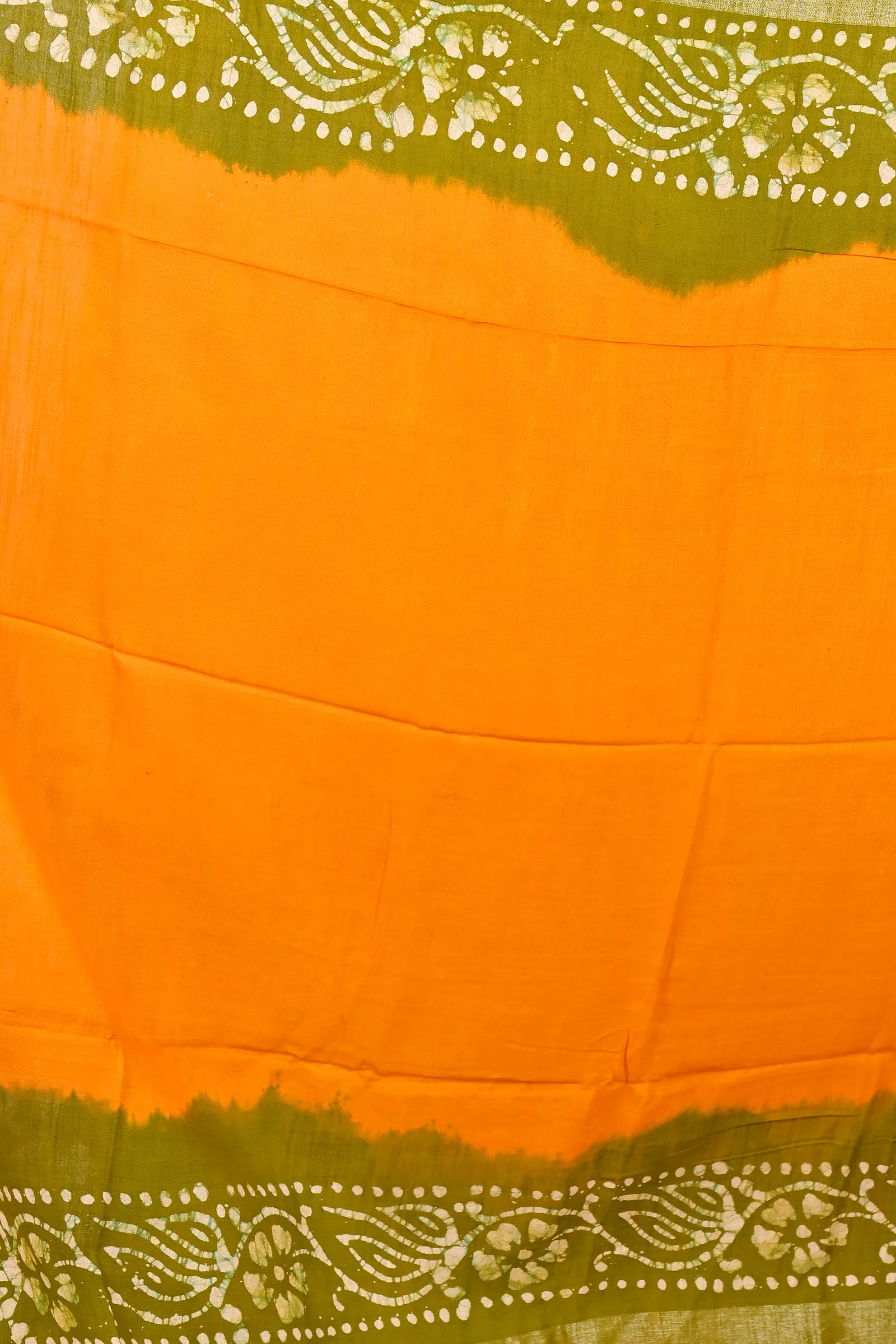 Yellow Green Pure Cotton Batikato Batik Print Saree (1770)