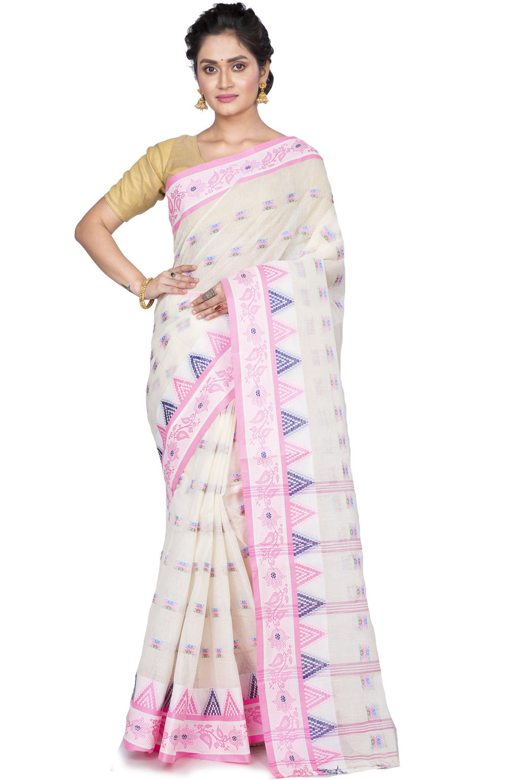 Pink Pure Cotton Alkari Tant Saree (178)
