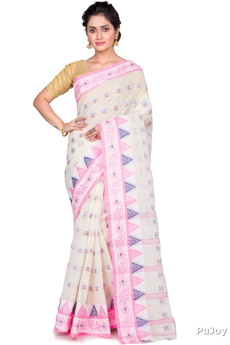 Pink Pure Cotton Alkari Tant Saree (178)