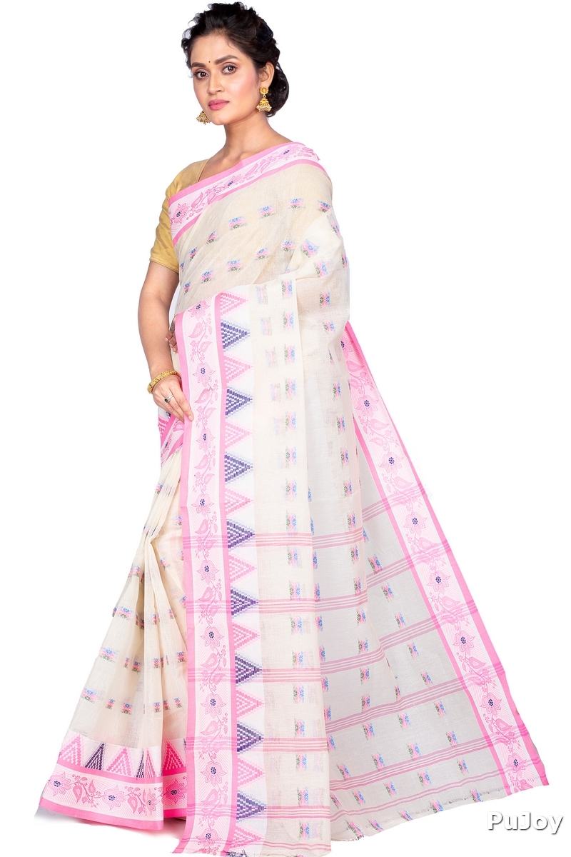 Pink Pure Cotton Alkari Tant Saree (178)