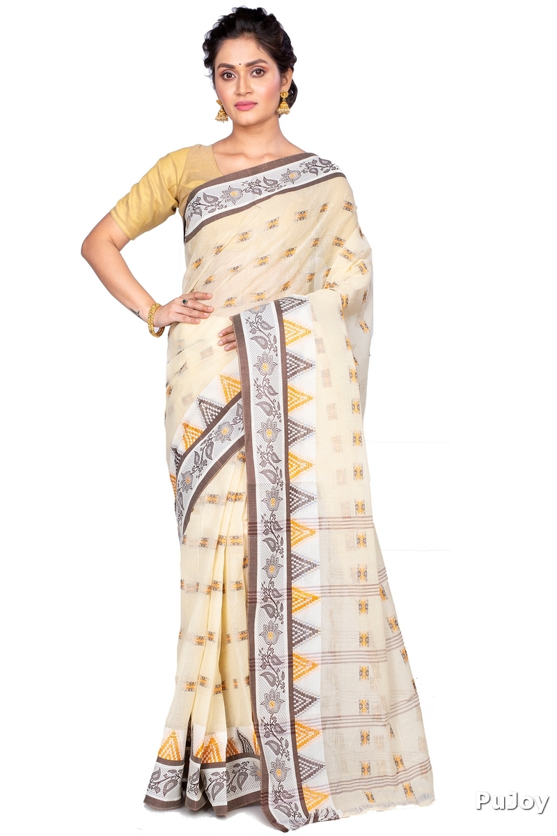 Brown Pure Cotton Alkari Tant Saree (179)
