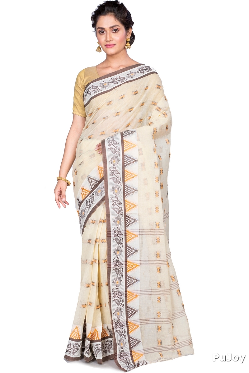 Brown Pure Cotton Alkari Tant Saree (179)