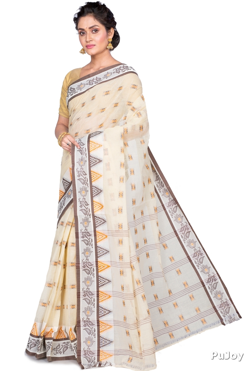 Brown Pure Cotton Alkari Tant Saree (179)