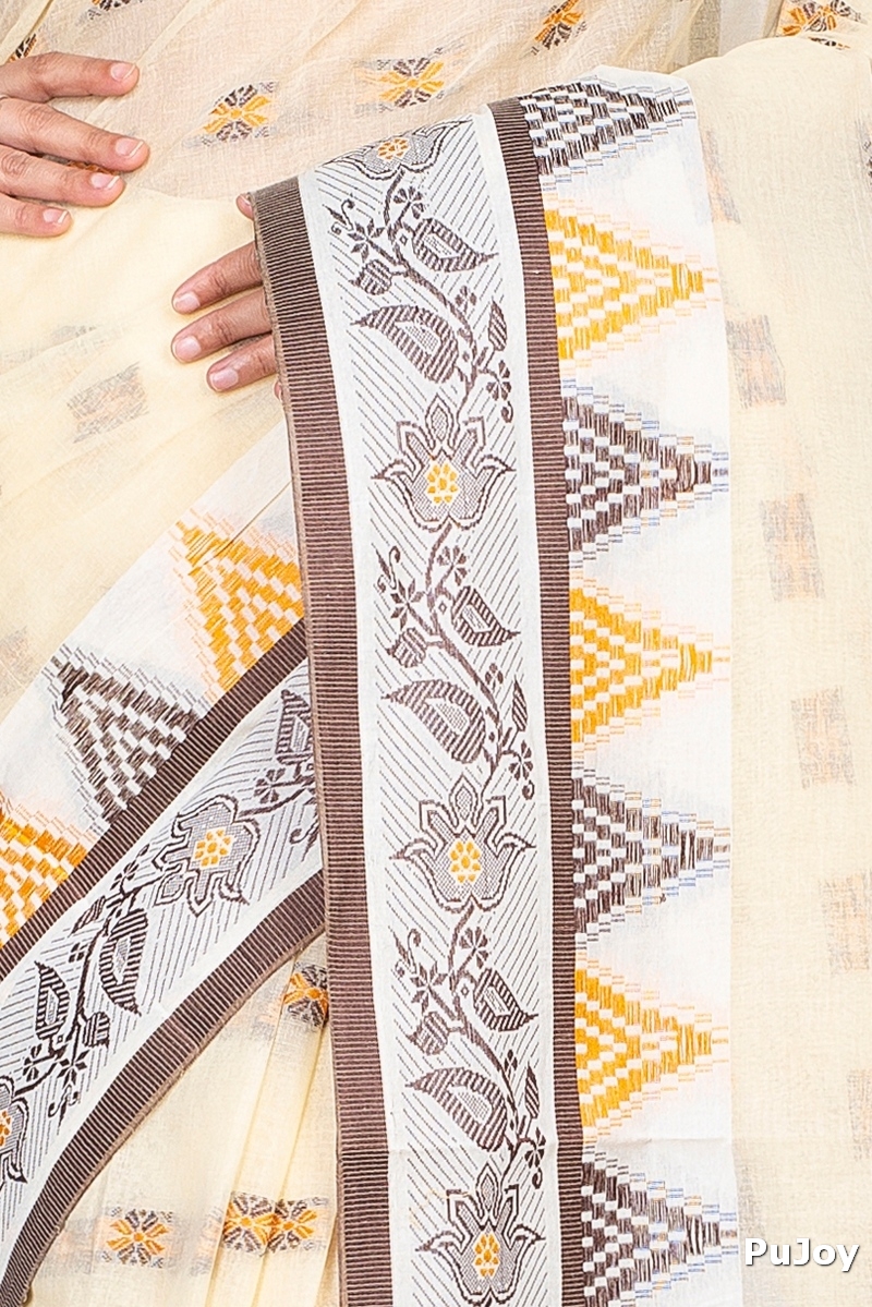 Brown Pure Cotton Alkari Tant Saree (179)