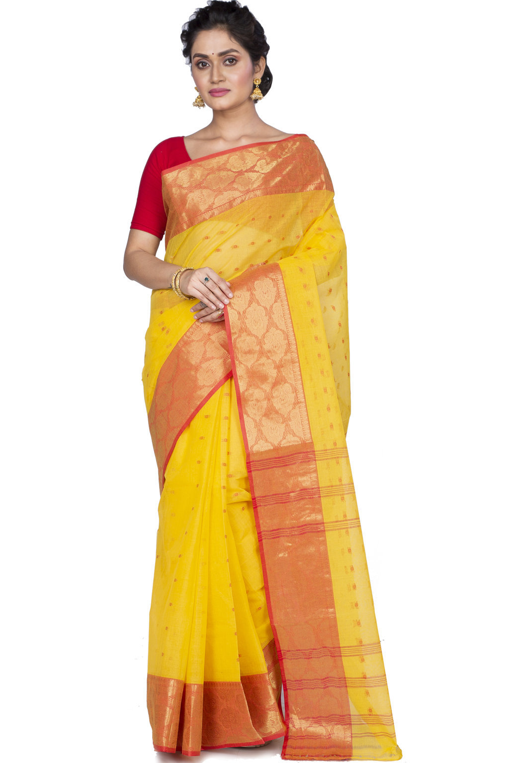 Yellow Pure Cotton Asmani Tant Saree (180)