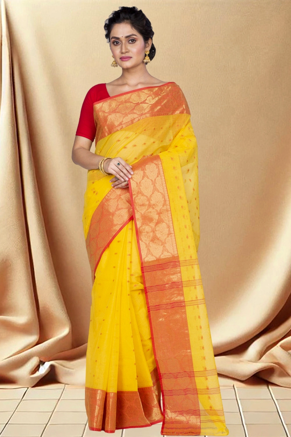 Yellow Pure Cotton Asmani Tant Saree (180)