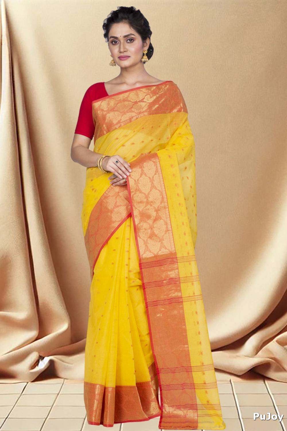 Yellow Pure Cotton Asmani Tant Saree (180)