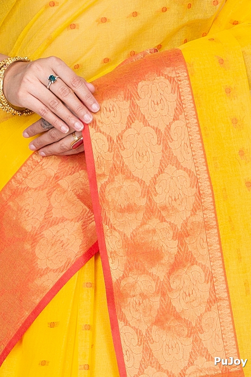 Yellow Pure Cotton Asmani Tant Saree (180)