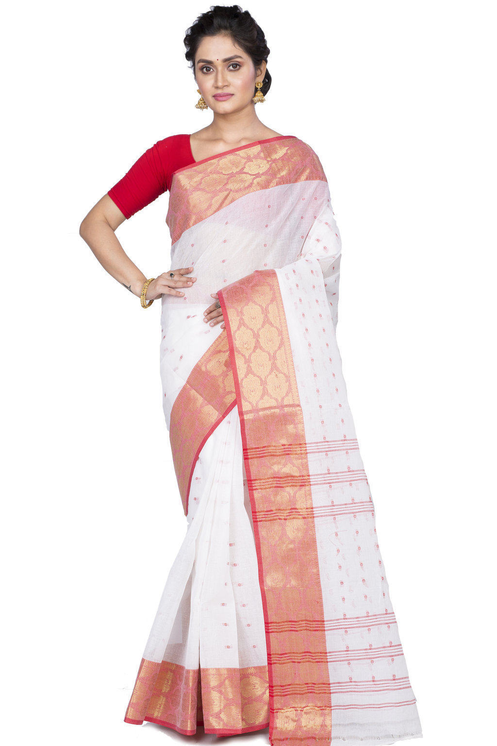White Pure Cotton Asmani Tant Saree (181)