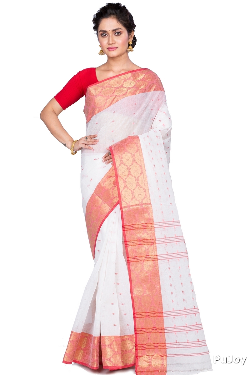 White Pure Cotton Asmani Tant Saree (181)