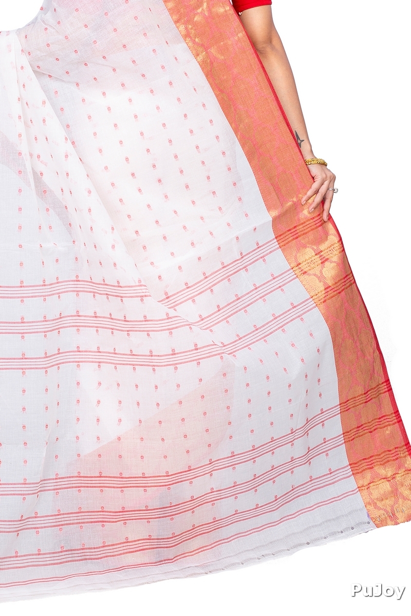 White Pure Cotton Asmani Tant Saree (181)