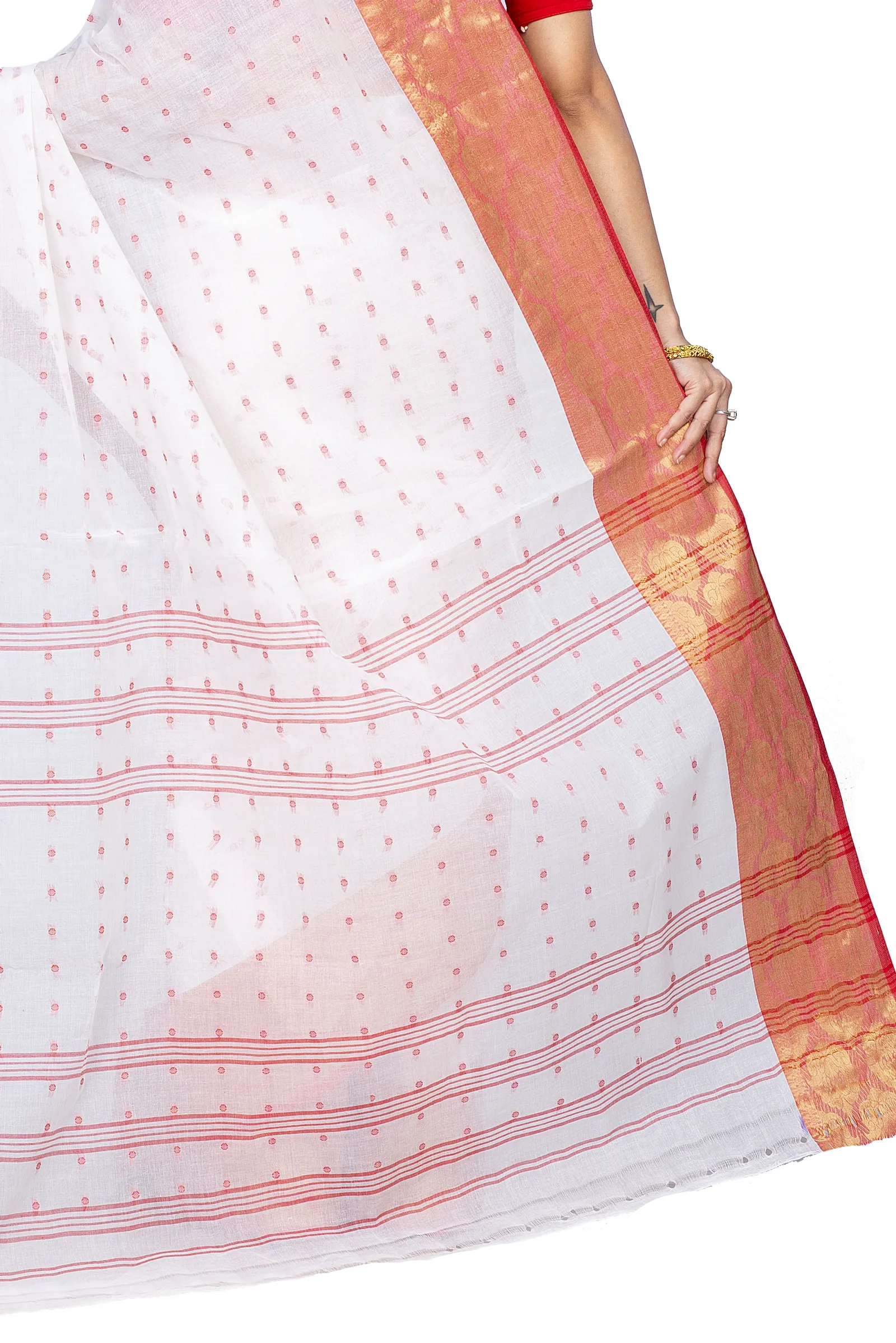 White Pure Cotton Asmani Tant Saree (181)