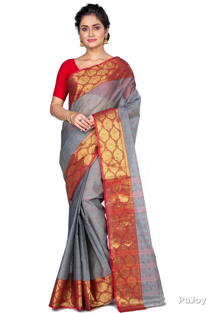 Grey Pure Cotton Asmani Tant Saree (182)