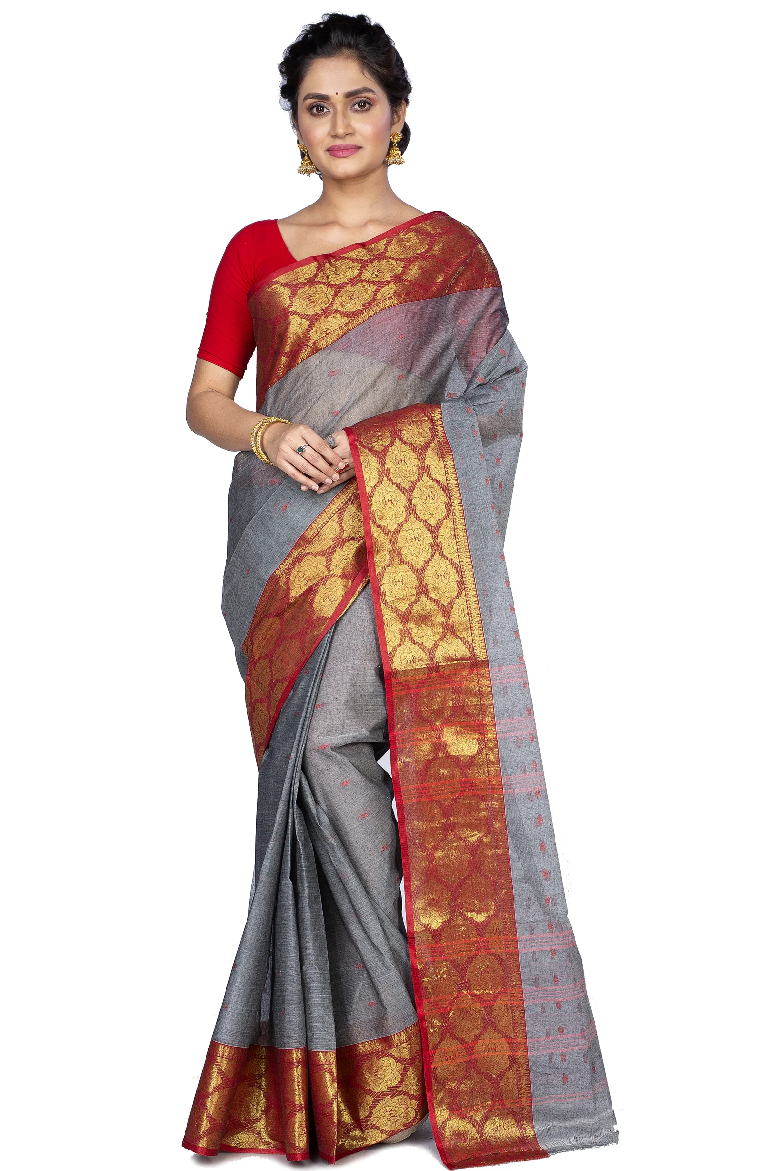 Grey Pure Cotton Asmani Tant Saree (182)