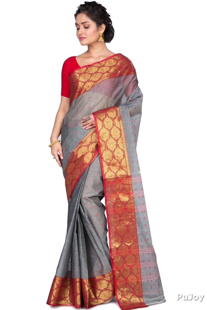 Grey Pure Cotton Asmani Tant Saree (182)