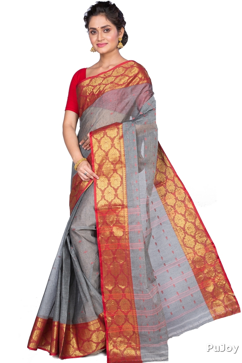 Grey Pure Cotton Asmani Tant Saree (182)