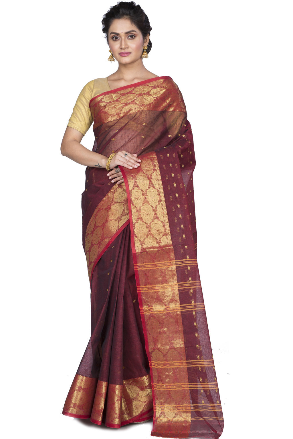 Brown Pure Cotton Asmani Tant Saree (183)