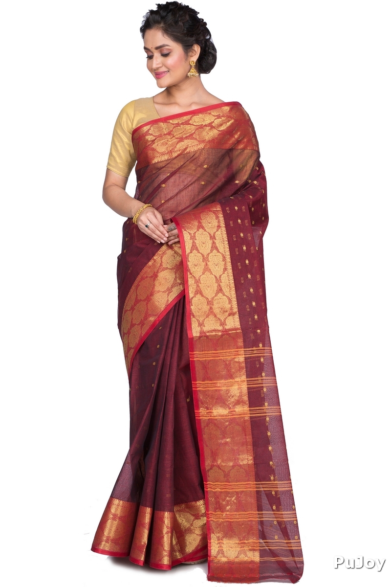 Brown Pure Cotton Asmani Tant Saree (183)