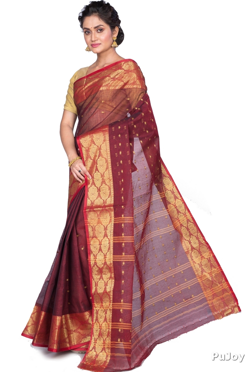 Brown Pure Cotton Asmani Tant Saree (183)