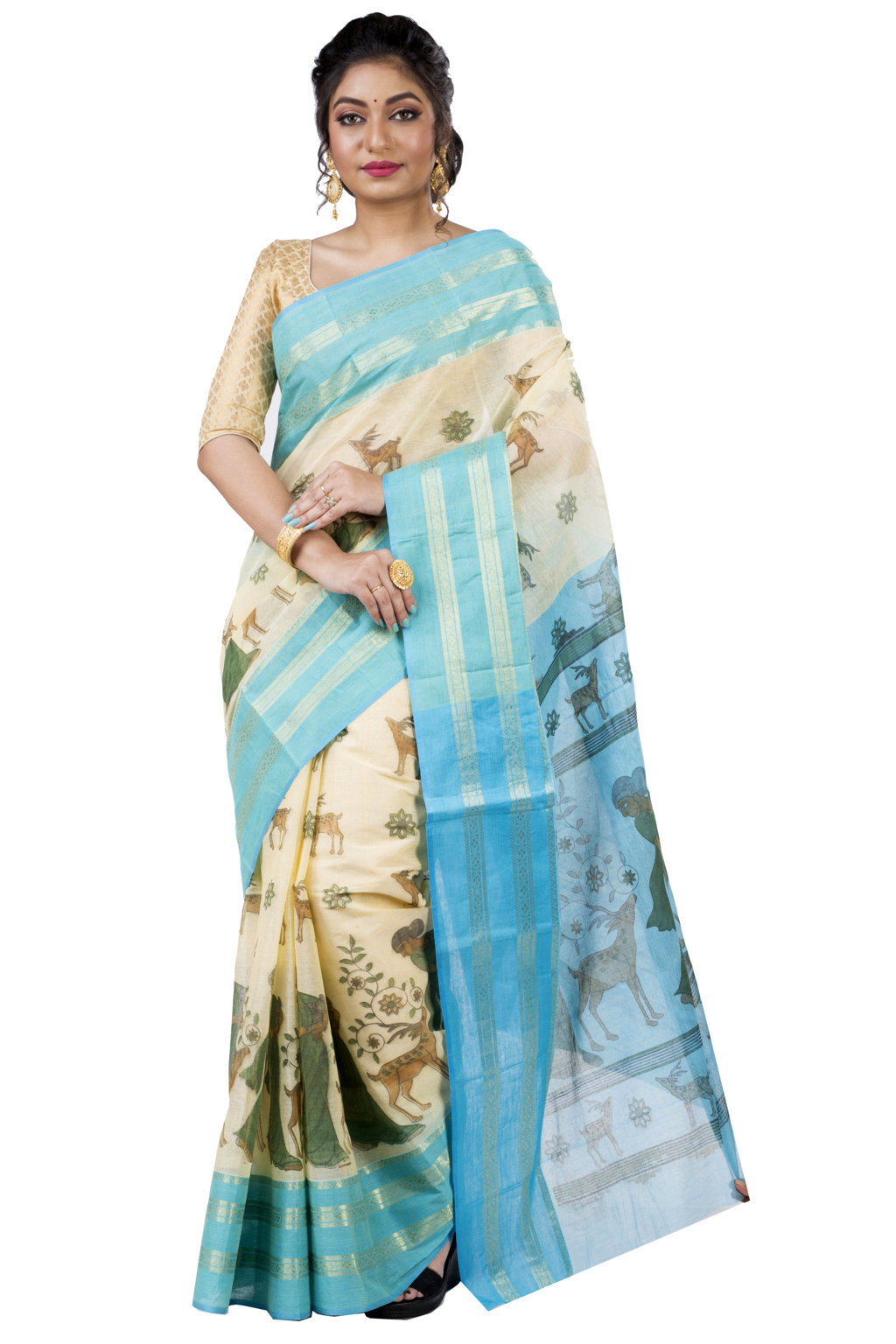 Blue Pure Cotton Sakuntala Tant Saree Print (1830)