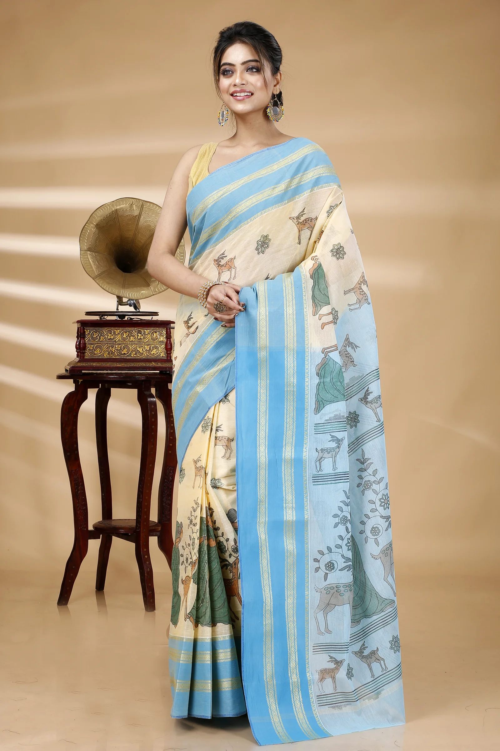 Blue Pure Cotton Sakuntala Tant Saree Print (1830)