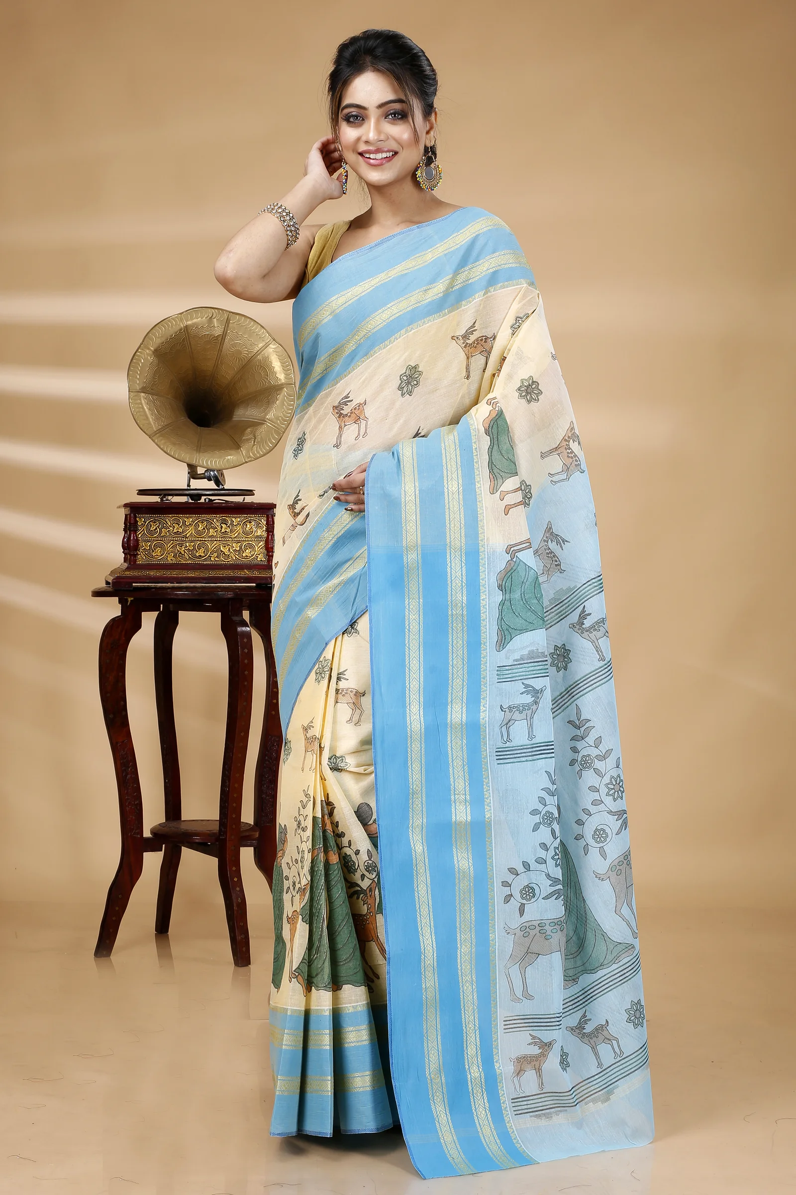 Blue Pure Cotton Sakuntala Tant Saree Print (1830)