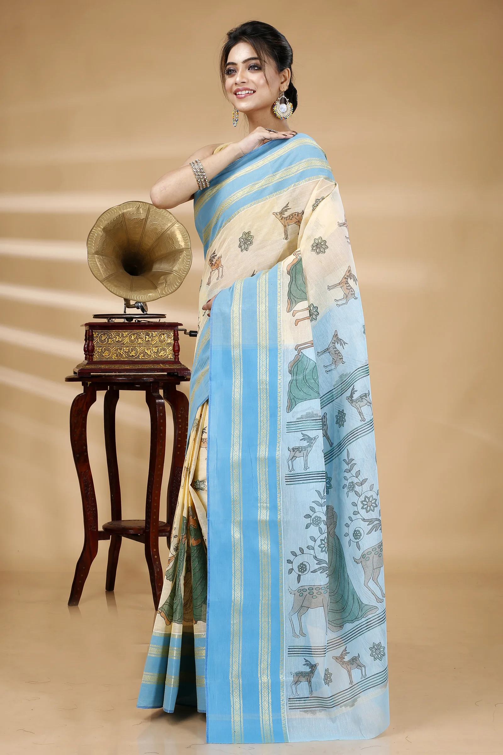 Blue Pure Cotton Sakuntala Tant Saree Print (1830)