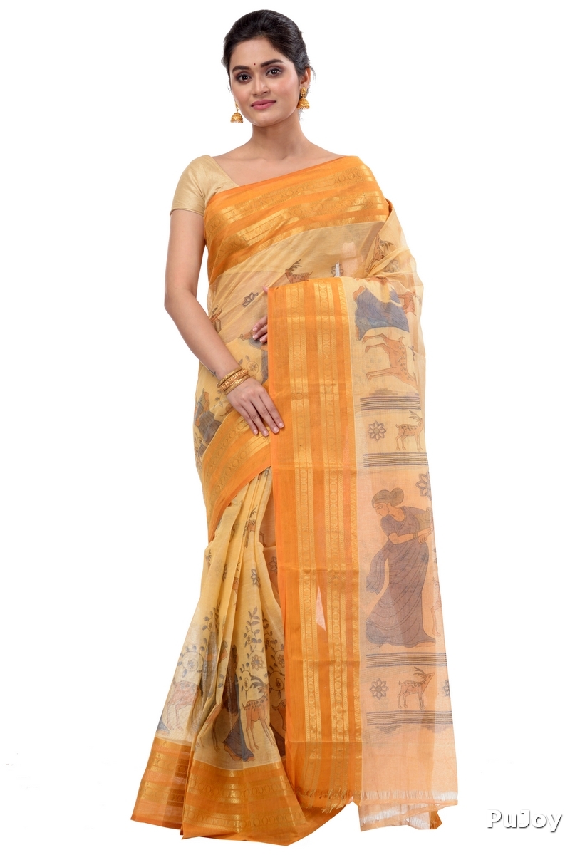 Brown Pure Cotton Sakuntala Tant Saree Print (1831)