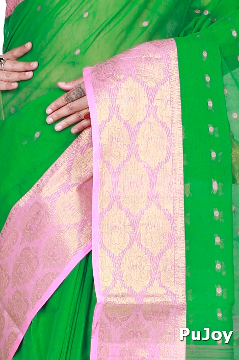 Green Pure Cotton Asmani Tant Saree (184)