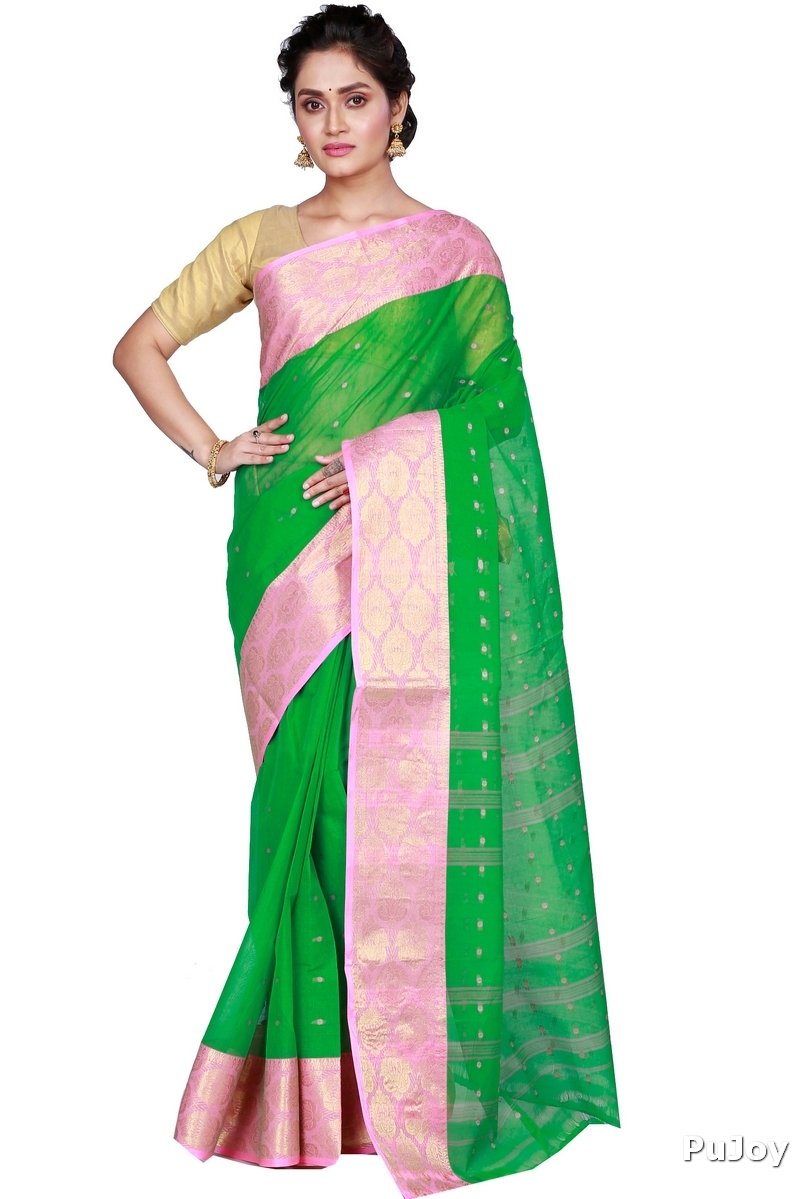 Green Pure Cotton Asmani Tant Saree (184)