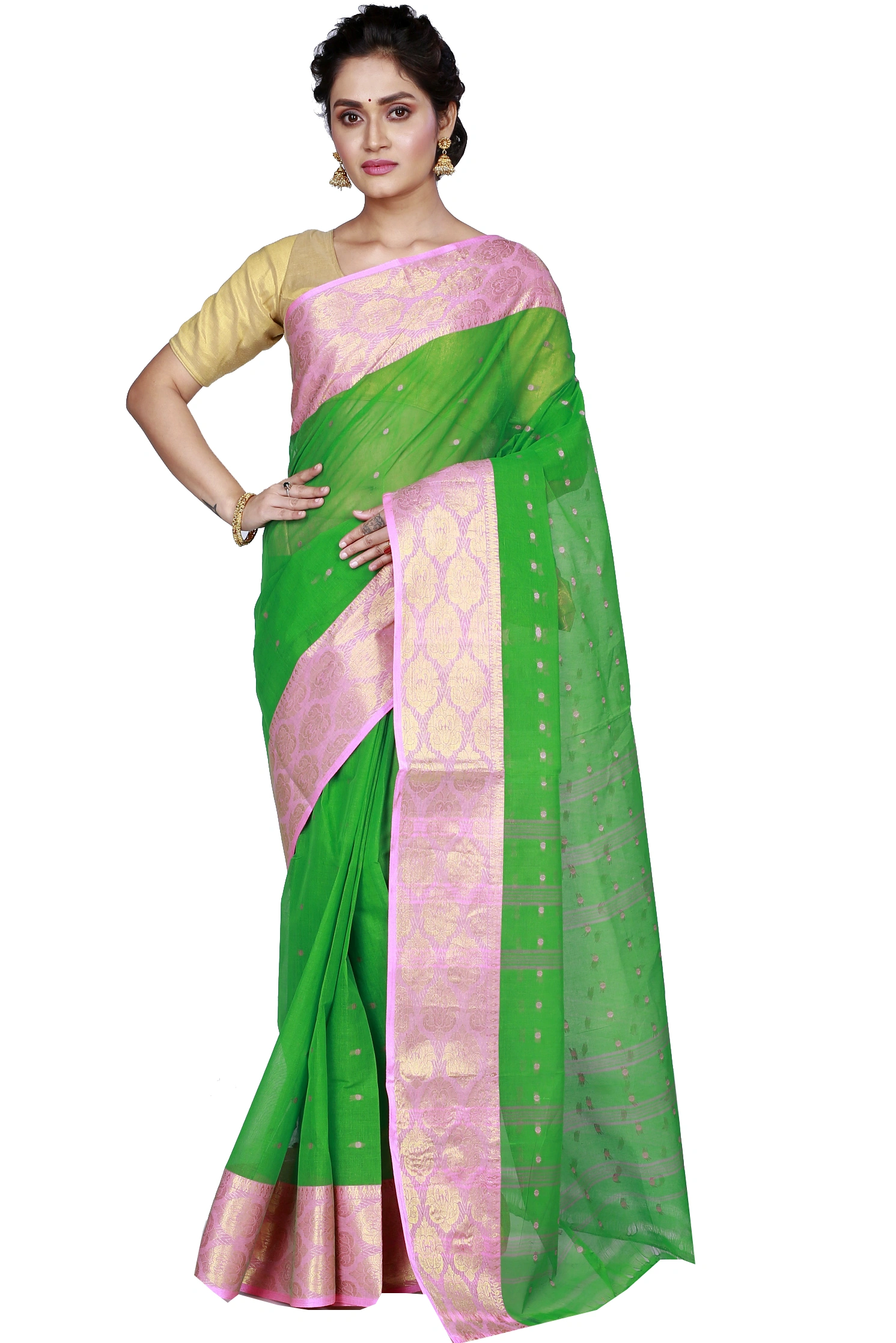 Green Pure Cotton Asmani Tant Saree (184)