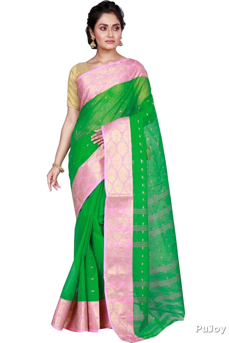 Green Pure Cotton Asmani Tant Saree (184)