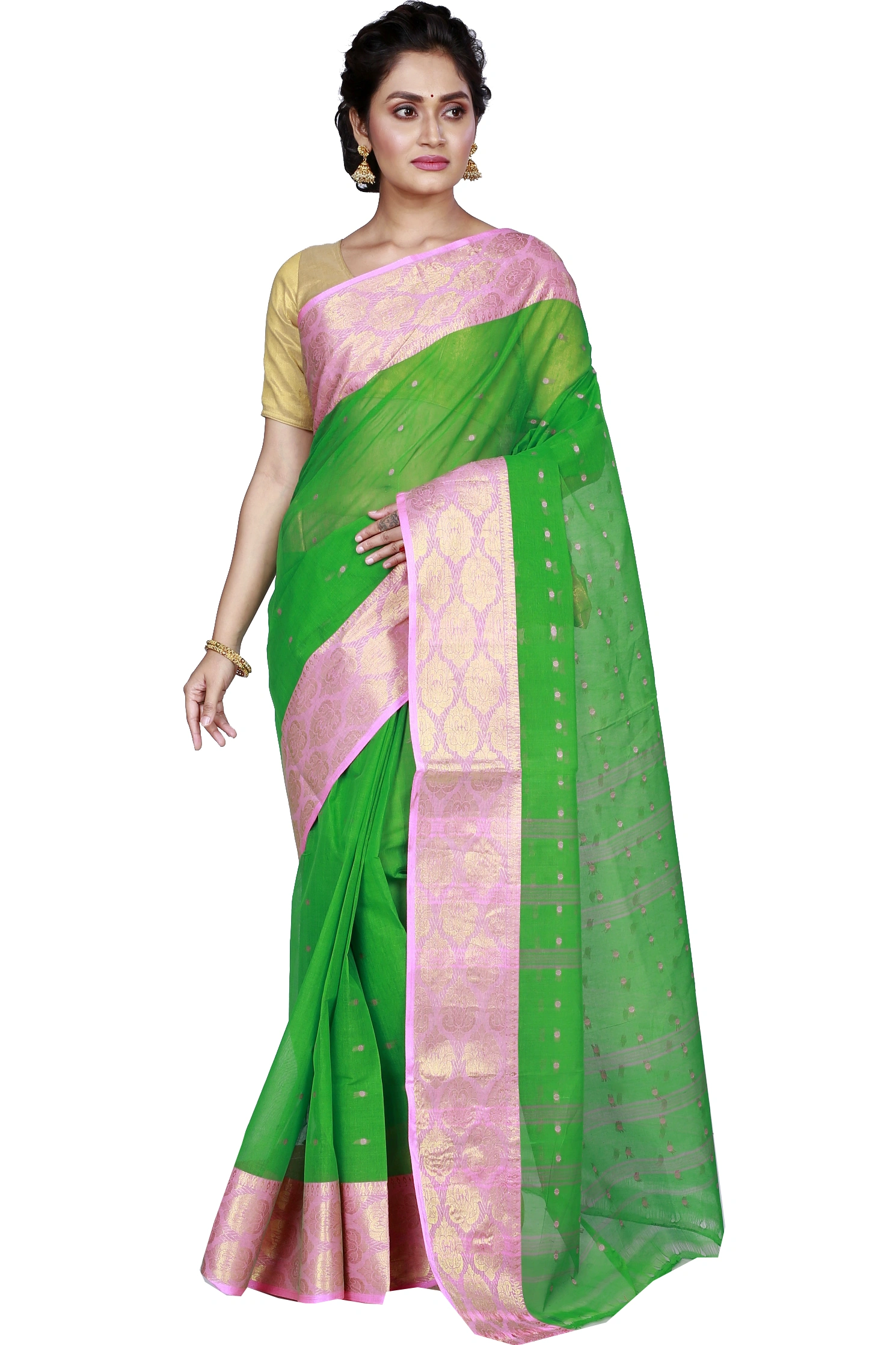 Green Pure Cotton Asmani Tant Saree (184)