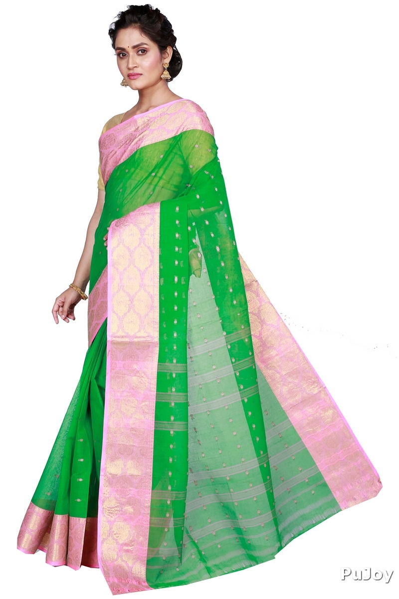 Green Pure Cotton Asmani Tant Saree (184)