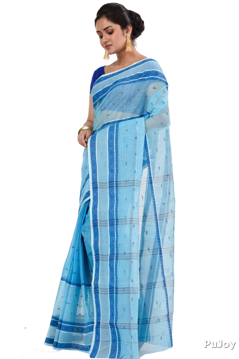 Blue Pure Cotton Debdash Tant Saree (1850)