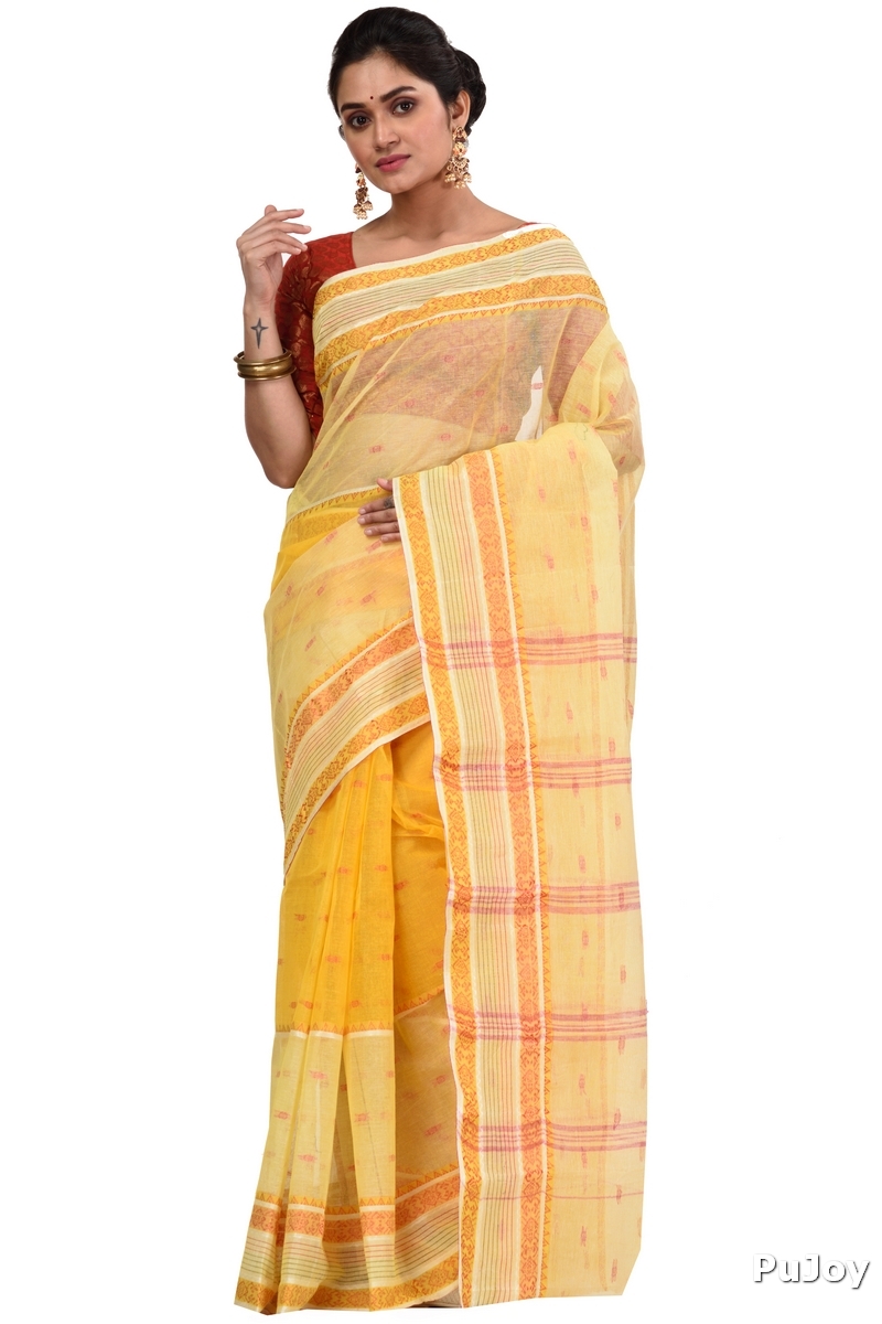 Yellow Pure Cotton Debdash Tant Saree (1852)