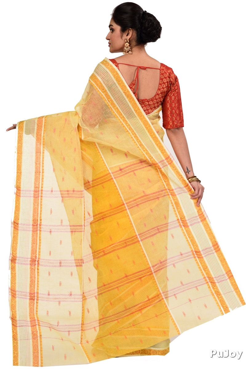 Yellow Pure Cotton Debdash Tant Saree (1852)