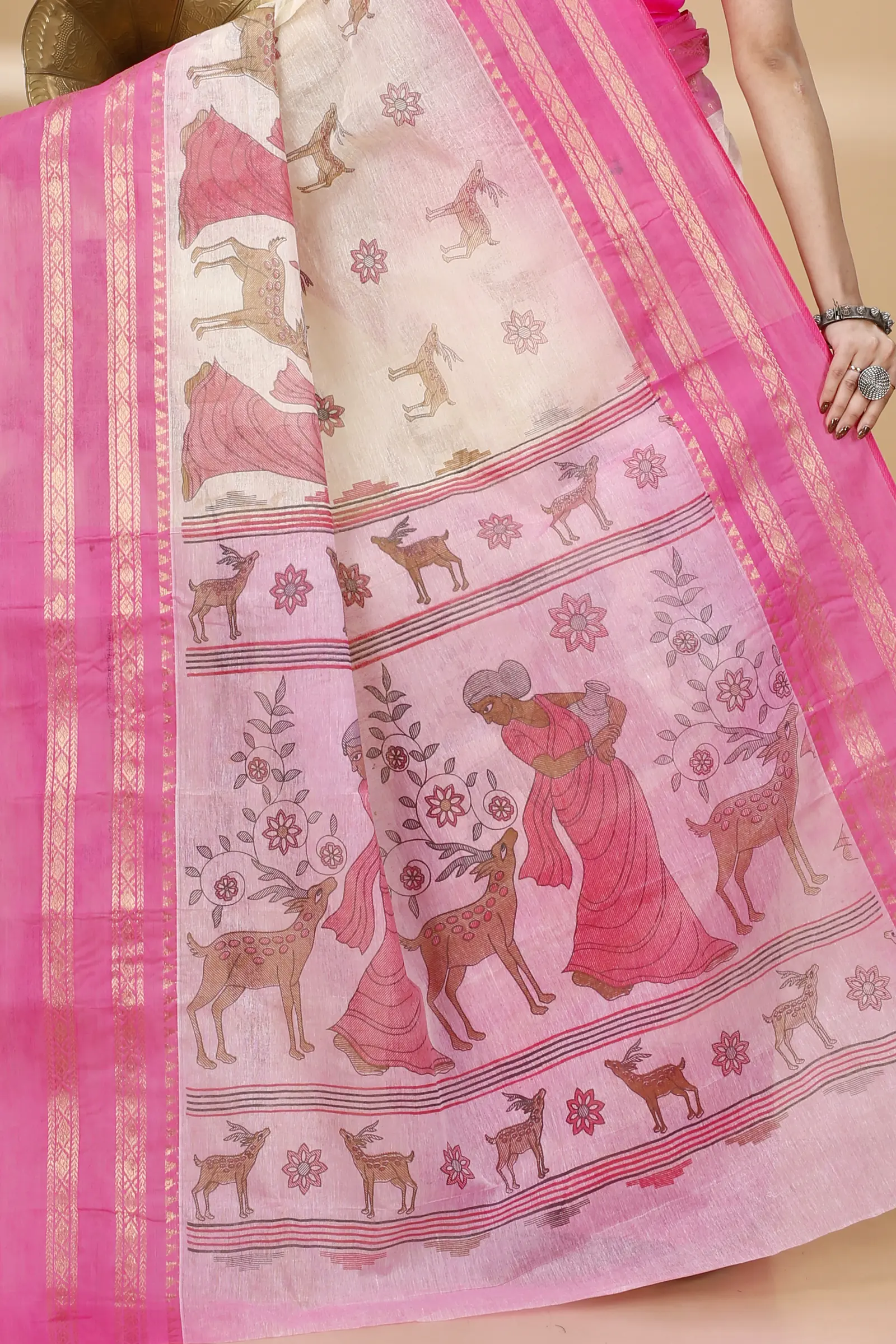 Pink Pure Cotton Sakuntala Tant Saree Print (1855)