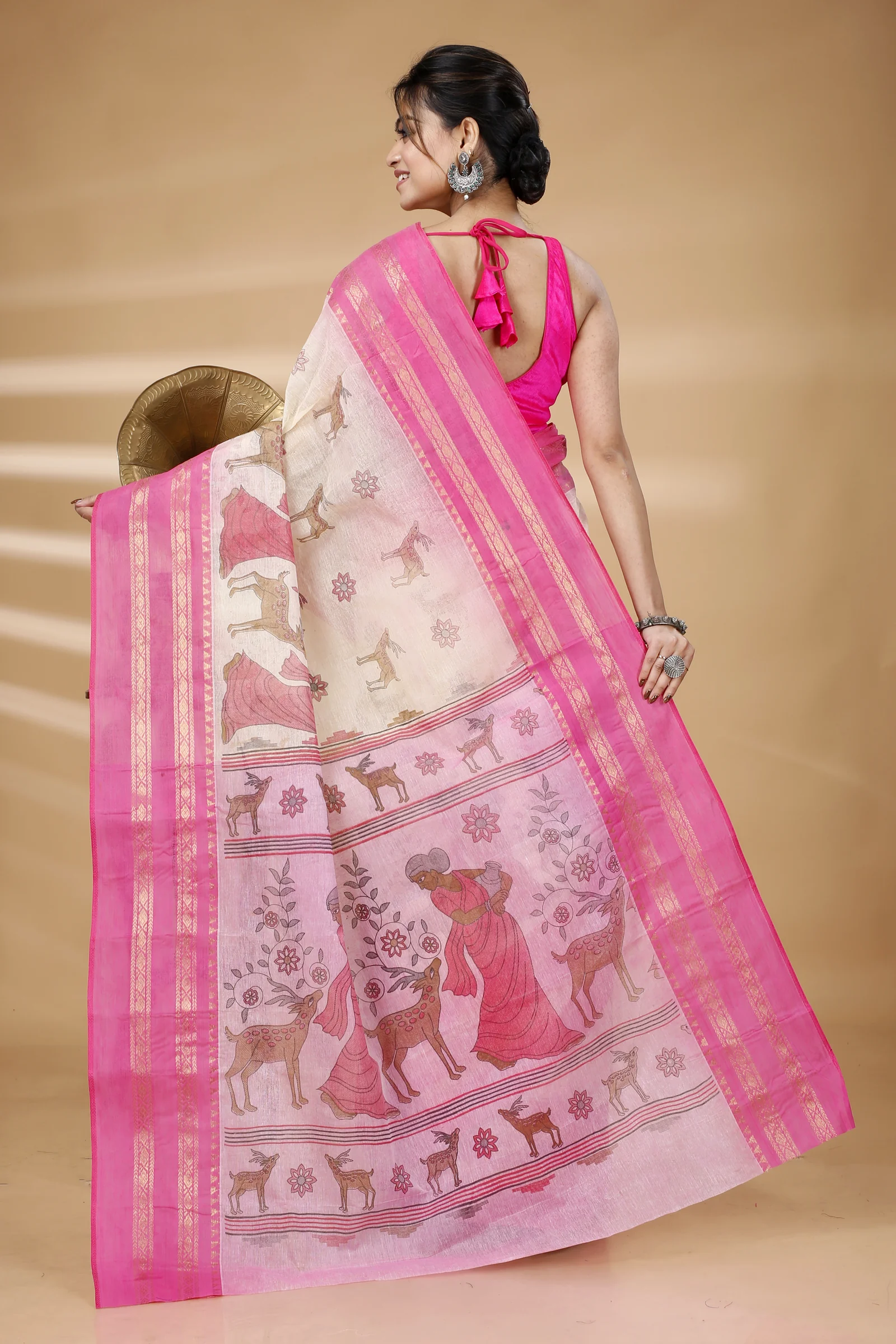 Pink Pure Cotton Sakuntala Tant Saree Print (1855)