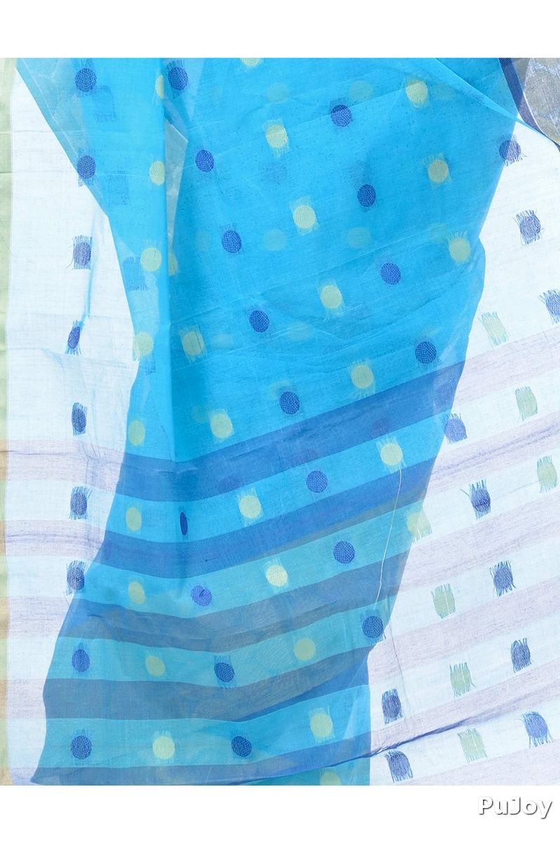 Blue Pure Cotton Ganga Jamuna Tant Saree (1861)